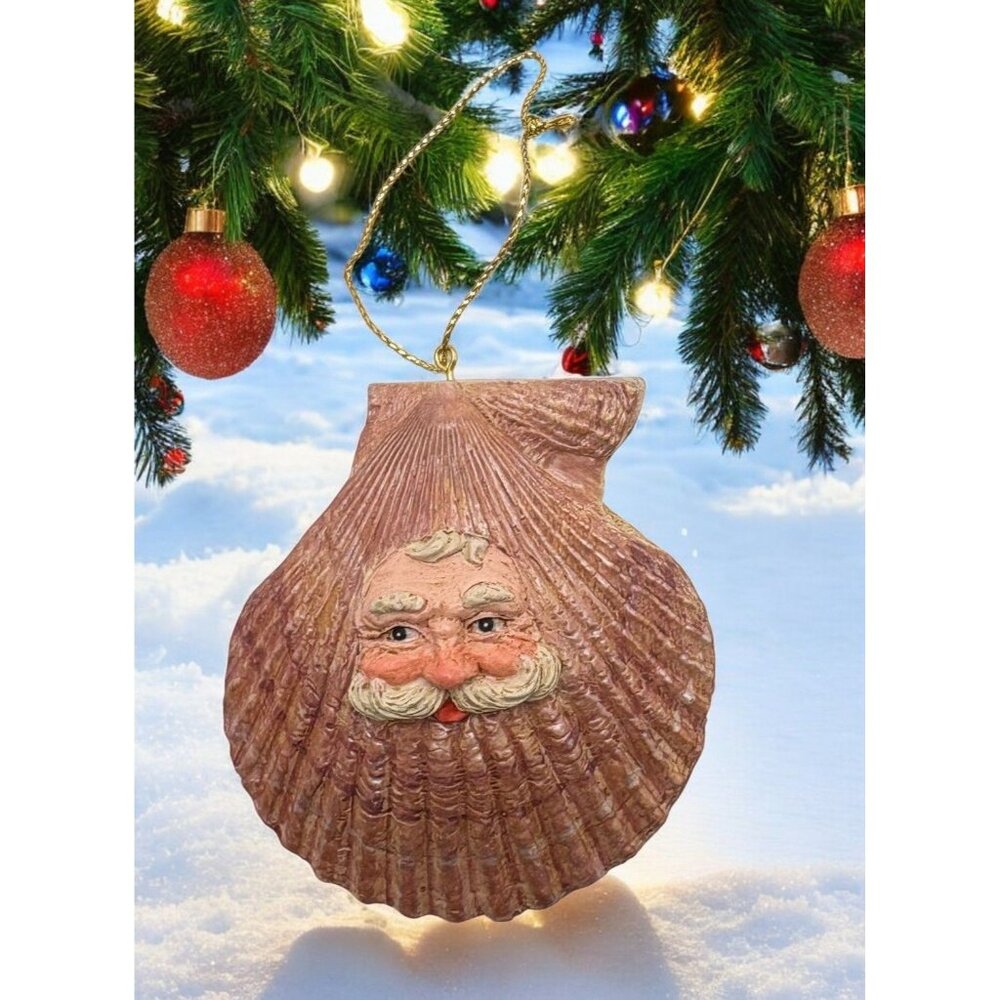 Vintage Santa Face Faux Clam Shell Christmas Tree Ornament Midwest Beach Coastal